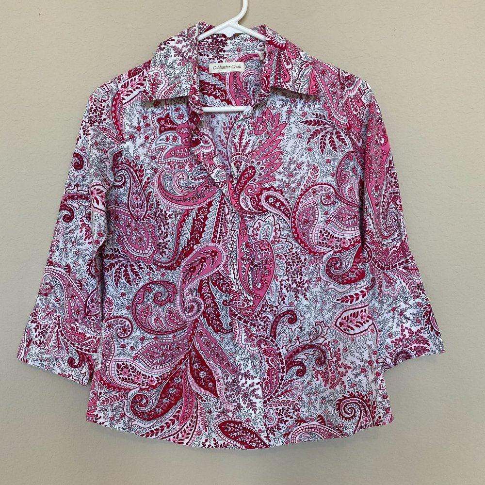 Coldwater creek pink paisley blouse size PXS (4)